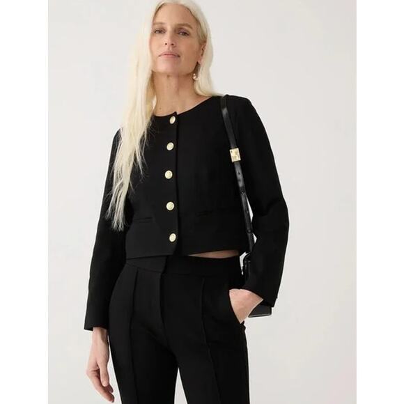 J. Crew Louisa Lady Jacket in Italian Ponte Gold Button Cropped Blazer Black - Picture 16 of 16